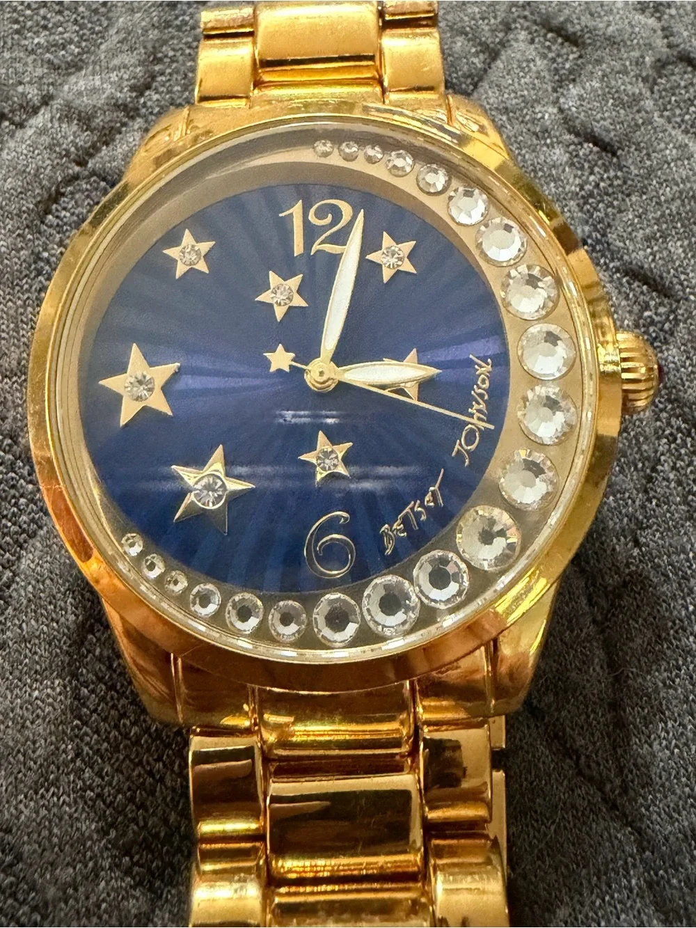 Betsey Johnson Gold-tone Watch with Blue Dial and Crystal Accents